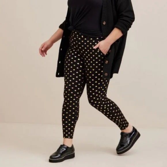 NWT Torrid 00 Gold Heart Leggings w/ Pockets; Medium Large, M/L, 10, Metallic - Picture 2 of 3